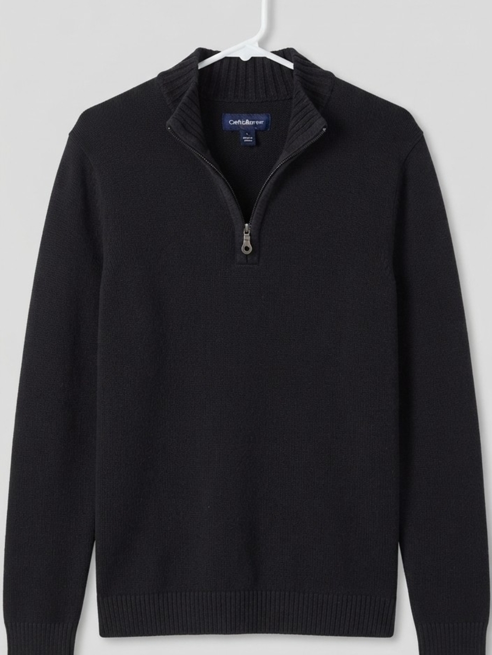 ​Croft & Barrow Men's Black Knit Quarter Zip Sweater Pullover Size Large